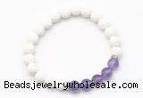 CGB8279 8mm white lava & amethyst beaded mala stretchy bracelets