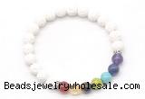 CGB8280 8mm white lava 7 chakra beaded mala stretchy bracelets