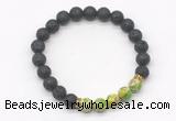 CGB8287 8mm black lava & green sea sediment jasper beaded mala stretchy bracelets