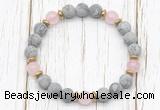 CGB8424 8mm matte grey picture jasper, rose quartz & hematite power beads bracelet