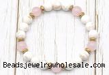 CGB8451 8mm white howlite turquoise, rose quartz & hematite power beads bracelet