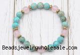 CGB8465 8mm blue sea sediment jasper, rose quartz & hematite power beads bracelet