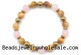 CGB8503 8mm rose quartz, golden tiger eye & hematite energy bracelet