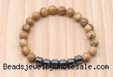 CGB8990 8mm, 10mm picture jasper & drum hematite beaded bracelets
