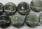 CGH19 15.5 inches 14mm flat round green hair stone beads wholesale