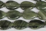 CGH52 15.5 inches 10*14mm flat teardrop green hair stone beads