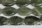 CGH53 15.5 inches 12*16mm flat teardrop green hair stone beads