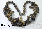 CGN373 19.5 inches round & chips yellow tiger eye beaded necklaces