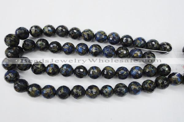 CGO175 15.5 inches 14mm faceted round gold blue color stone beads
