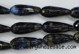 CGO193 15.5 inches 8*20mm faceted teardrop gold blue color stone beads