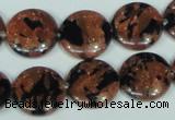 CGS209 15.5 inches 16mm flat round blue & brown goldstone beads wholesale