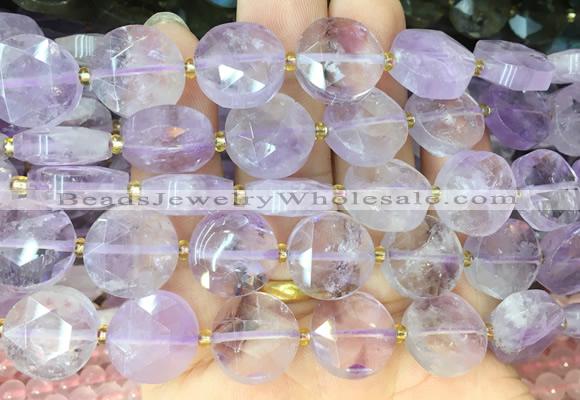 CIBS47 15 inches 15mm faceted coin amethyst beads wholesale