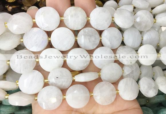 CIBS55 15 inches 15mm faceted coin white moonstone beads wholesale