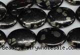 CJB160 15.5 inches 15*20mm oval natural jet & pyrite gemstone beads