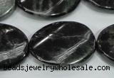CLB318 15.5 inches 22*30mm twisted oval black labradorite beads