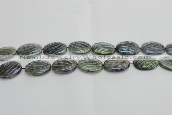 CLB669 15.5 inches 22*30mm carved oval AB-color labradorite beads