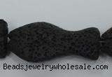 CLV50 15 inches 20*35mm pisciform black natural lava beads wholesale