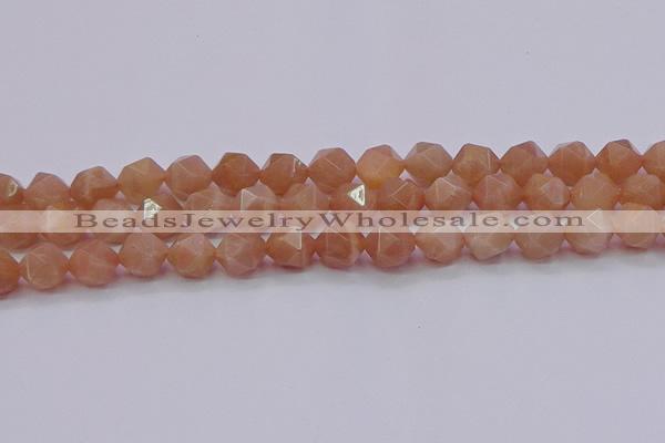 CMS1134 15.5 inches 12mm faceted nuggets peach moonstone beads