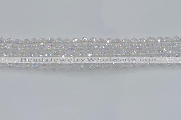 CNC645 15.5 inches 6mm faceted round plated natural white crystal beads