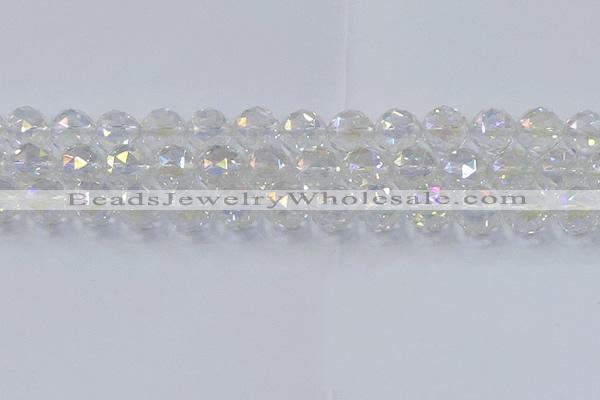 CNC649 15.5 inches 14mm faceted round plated natural white crystal beads