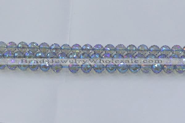 CNC658 15.5 inches 8mm faceted round plated natural white crystal beads