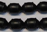 CNE17 15.5 inches 12*16mm barrel black stone needle beads wholesale