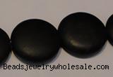 CNE19 15.5 inches 20mm flat round black stone needle beads wholesale