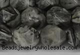 CNG6054 15.5 inches 12mm faceted nuggets grey picture jasper beads