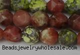 CNG6193 15.5 inches 10mm faceted nuggets red plum blossom jade beads