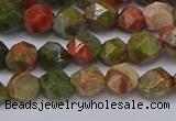 CNG6254 15.5 inches 6mm faceted nuggets unakite beads wholesale