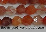 CNG7281 15.5 inches 8mm faceted nuggets red rabbit hair quartz beads