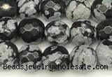 COB770 15 inches 6mm faceted round snowflake obsidian beads