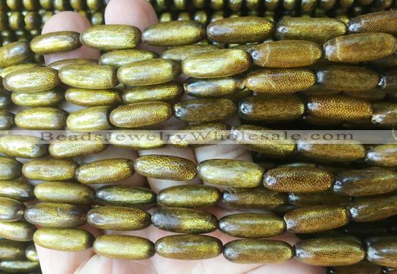 COBS09 15 inches 6*16mm rice golden coral beads wholesale