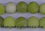 COJ405 15.5 inches 14mm round matte olive jade beads wholesale