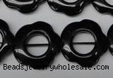 CON110 15.5 inches 22mm carved flower black onyx gemstone beads