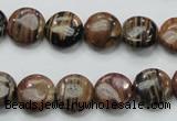 COP229 15.5 inches 12mm flat round natural brown opal gemstone beads