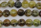 COP567 15.5 inches 10mm flat round natural yellow & green opal beads