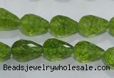 COQ109 15.5 inches 10*14mm faceted teardrop dyed olive quartz beads