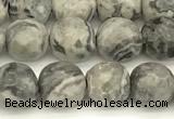 CPJ725 15 inches 6mm faceted round grey picture jasper beads