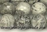 CPJ726 15 inches 8mm faceted round grey picture jasper beads