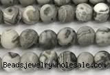 CPJ740 15 inches 4mm round matte grey picture jasper beads