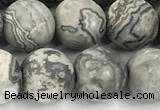 CPJ743 15 inches 10mm round matte grey picture jasper beads