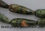 CPS133 15.5 inches 10*30mm faceted teardrop green peacock stone beads