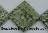 CPS146 15.5 inches 30*30mm diamond green peacock stone beads