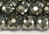 CPY267 15.5 inches 8mm round faceted pyrite gemstone beads