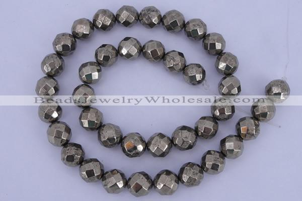 CPY31 16 inches 12mm faceted round pyrite gemstone beads wholesale