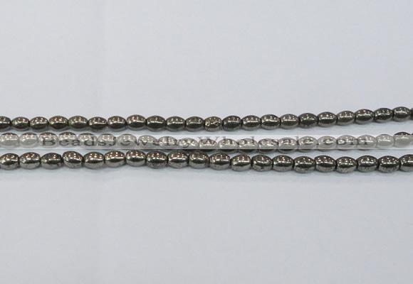 CPY597 15.5 inches 6*8mm rice pyrite gemstone beads wholesale
