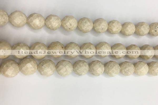 CRJ630 15.5 inches 12mm faceted round white fossil jasper beads