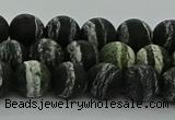 CRO1122 15.5 inches 8mm round matte green silver line jasper beads