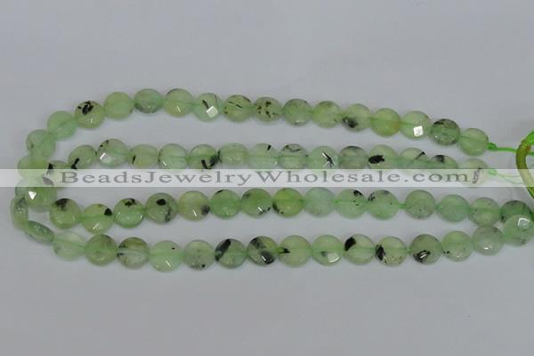 CRU210 15 inches 12mm faceted coin green rutilated quartz beads